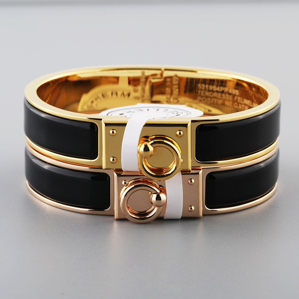 HERMES H RING LOCK BRACELET 12MM BLACK