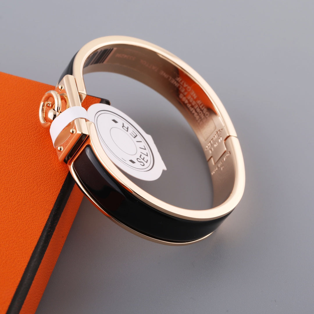 HERMES H RING LOCK BRACELET 12MM BLACK