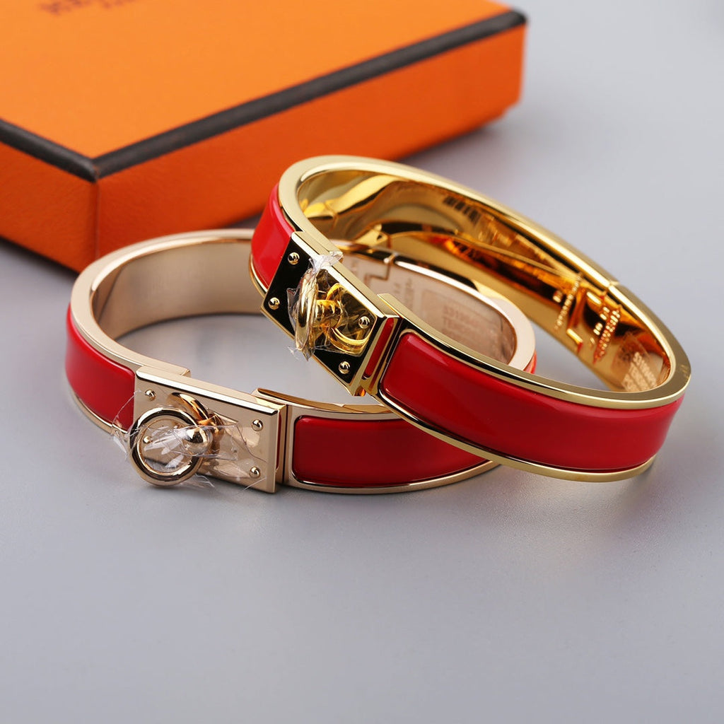 HERMES H RING LOCK BRACELET 12MM RED