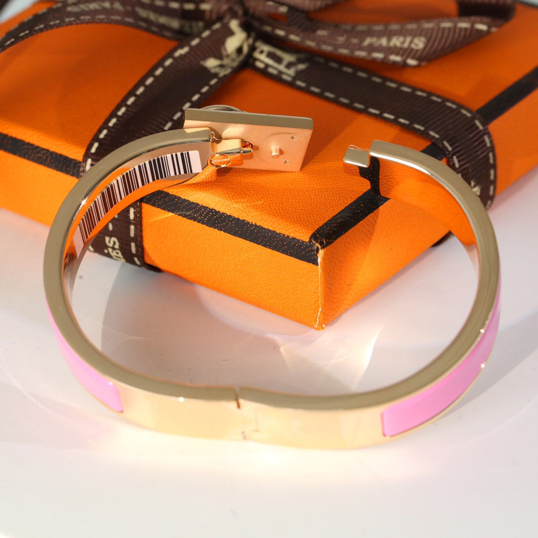 HERMES H RING LOCK BRACELET 12MM PINK