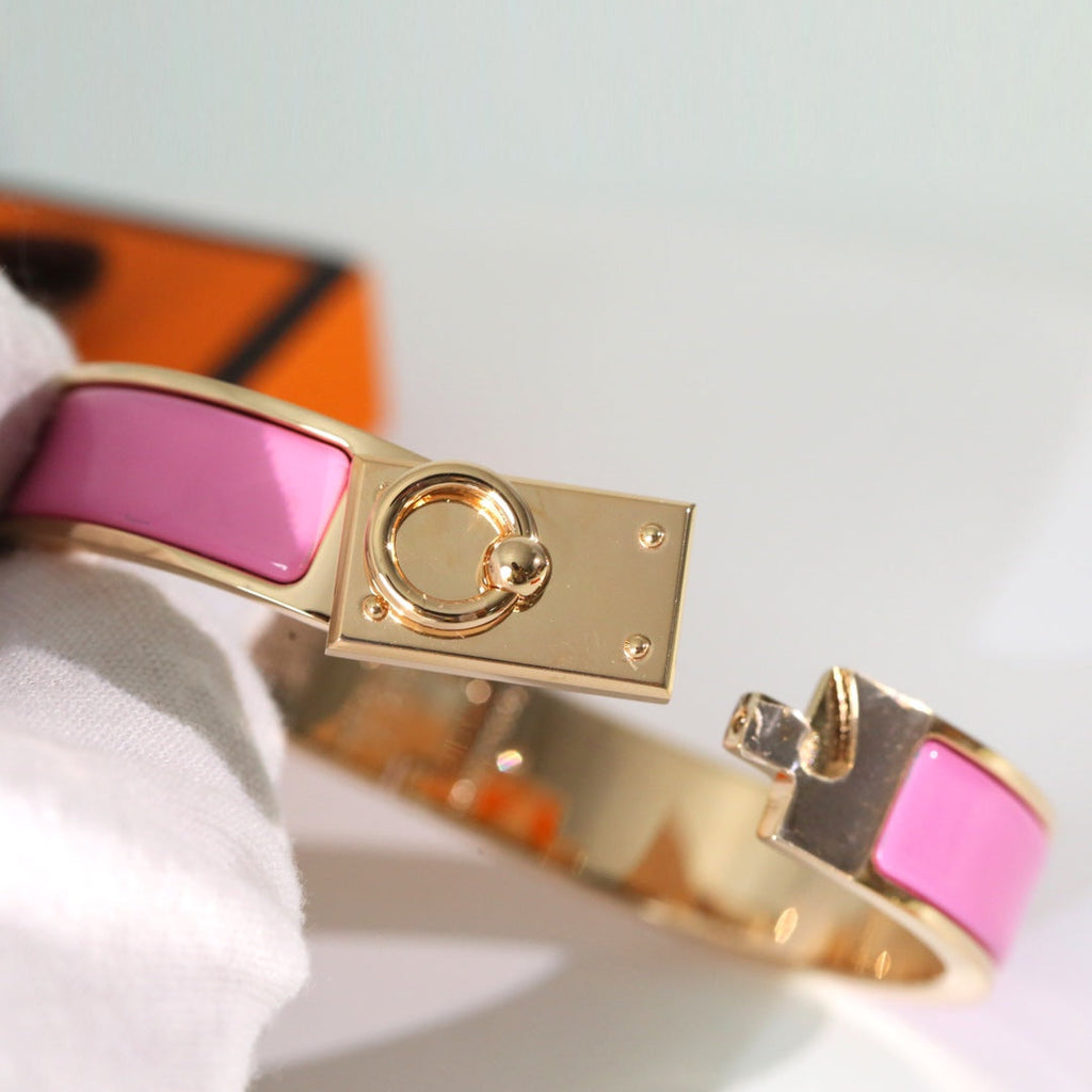 HERMES H RING LOCK BRACELET 12MM PINK