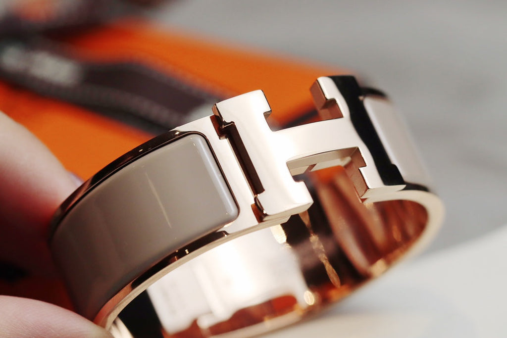 HERMES H BRACELET 18MM PINK GOLD BROWN