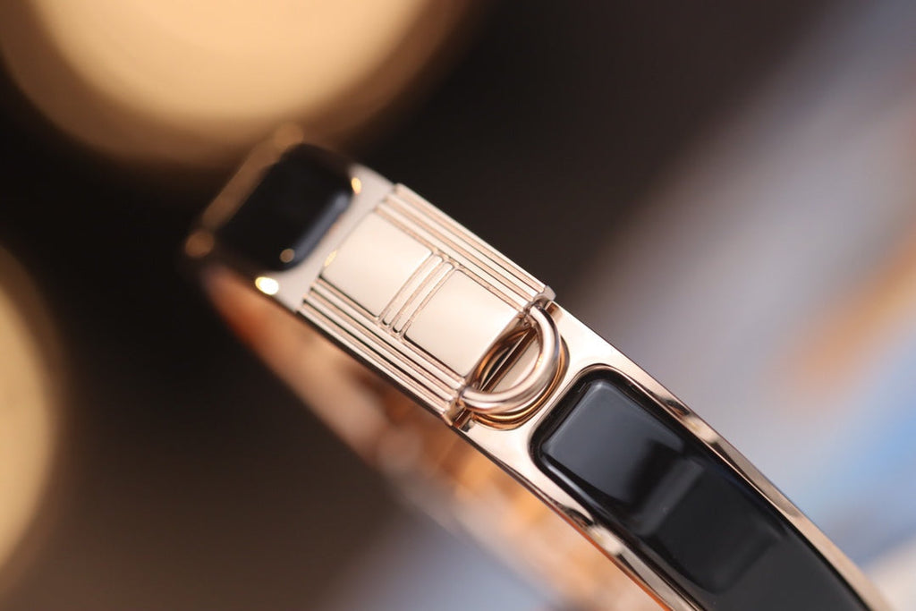 HERMES H LOCK BLACK PINK GOLD BRACELET 12MM