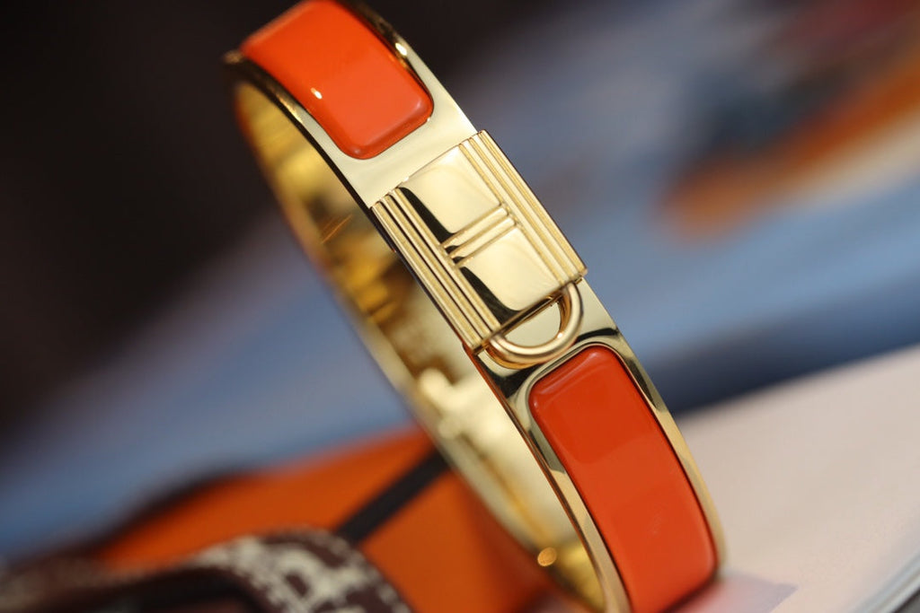 HERMES H LOCK ORANGE GOLD BRACELET 12MM