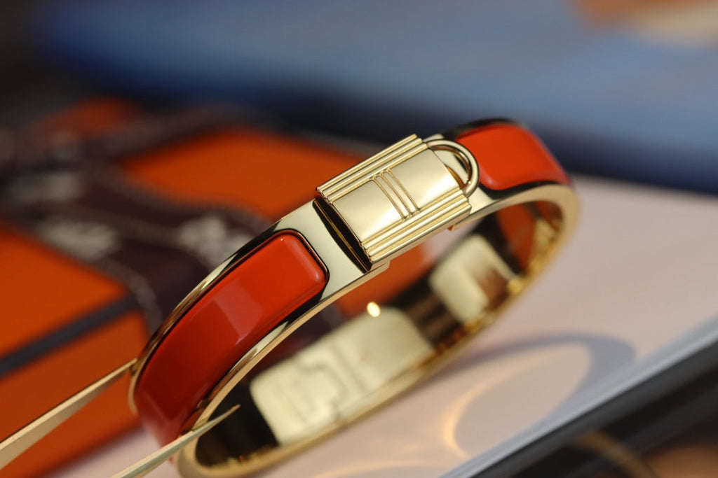HERMES H LOCK ORANGE GOLD BRACELET 12MM