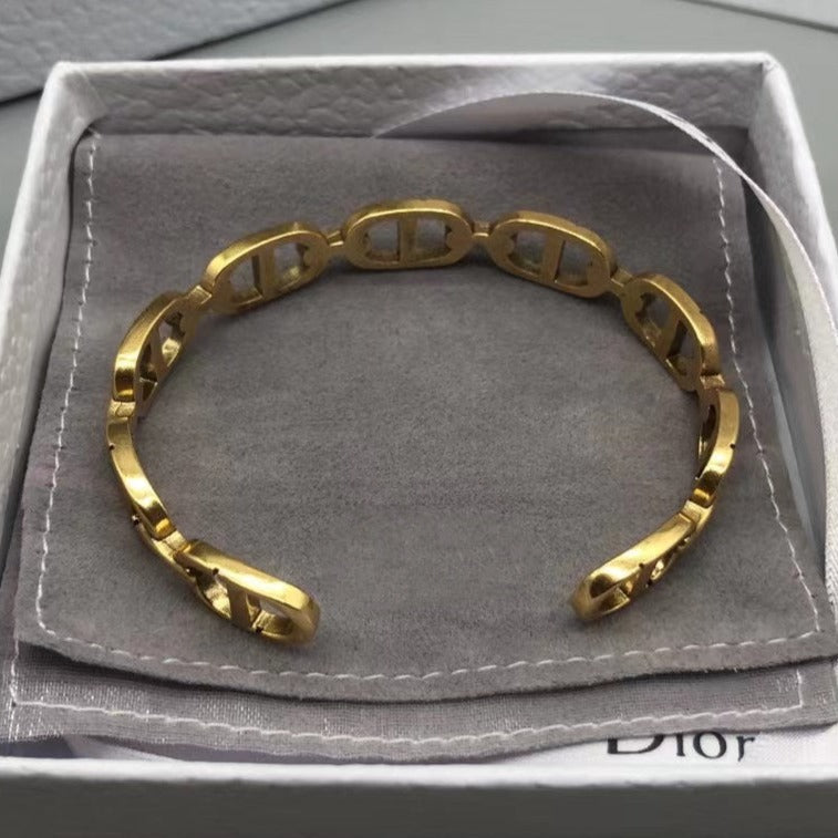 DIOR CD MOTIF GOLD CUFF BRACELET