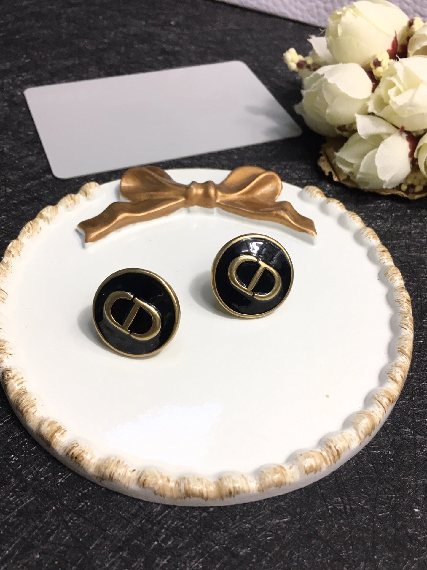 DIOR CD STUD ONYX EARRINGS