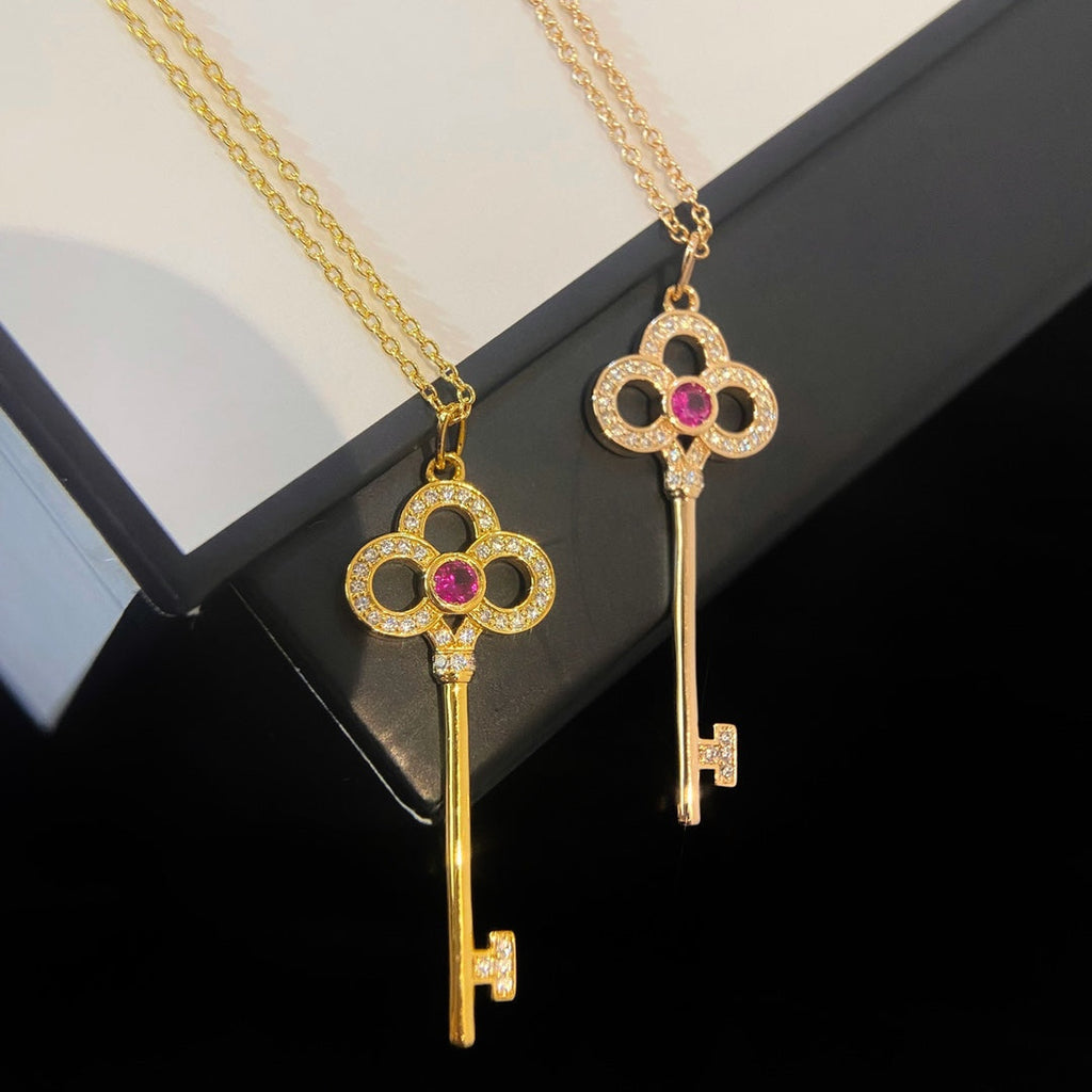 TIFFANY FLORET KEY PEDANT NECKLACE PINK DIAMOND