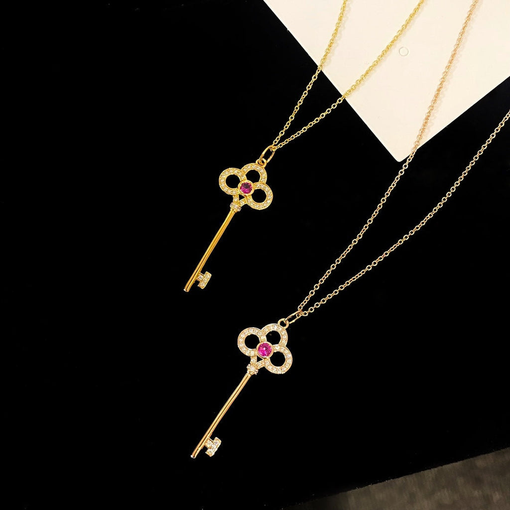 TIFFANY FLORET KEY PEDANT NECKLACE PINK DIAMOND