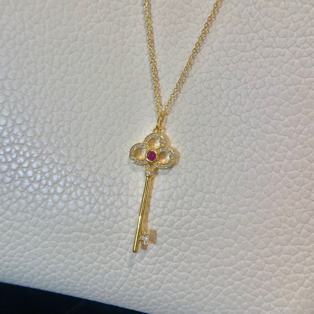 TIFFANY FLORET KEY PEDANT NECKLACE PINK DIAMOND