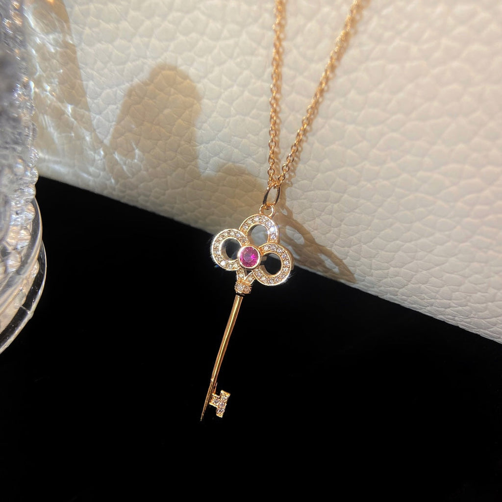 TIFFANY FLORET KEY PEDANT NECKLACE PINK DIAMOND