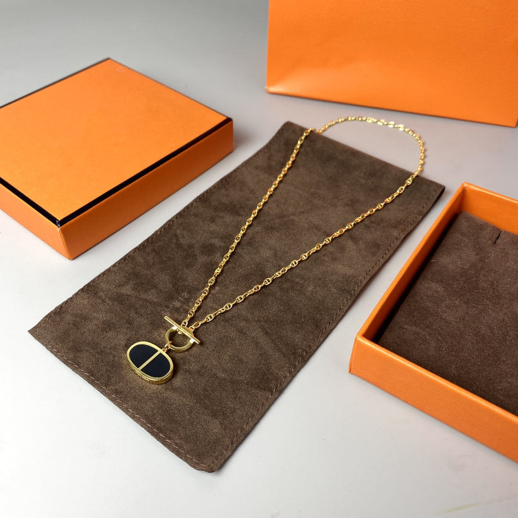 HERMES CHAINE VERSO BLACK CERAMIC NECKLACE