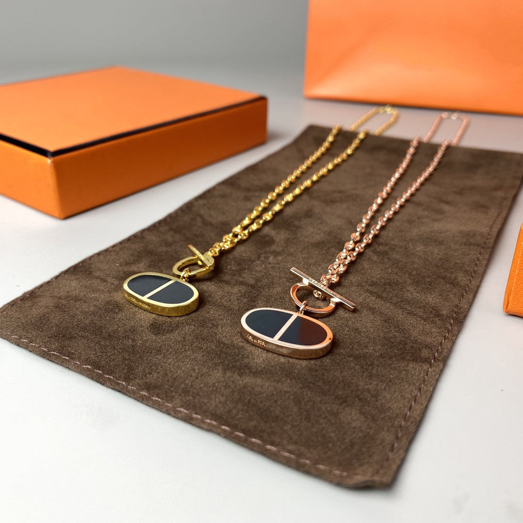 HERMES CHAINE VERSO BLACK CERAMIC NECKLACE