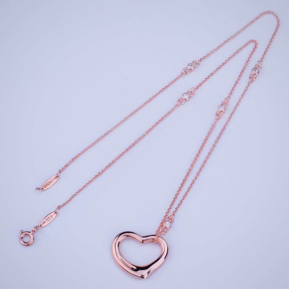 TIFFANY OPEN HEART PEDANT PINK GOLD NECKLACE