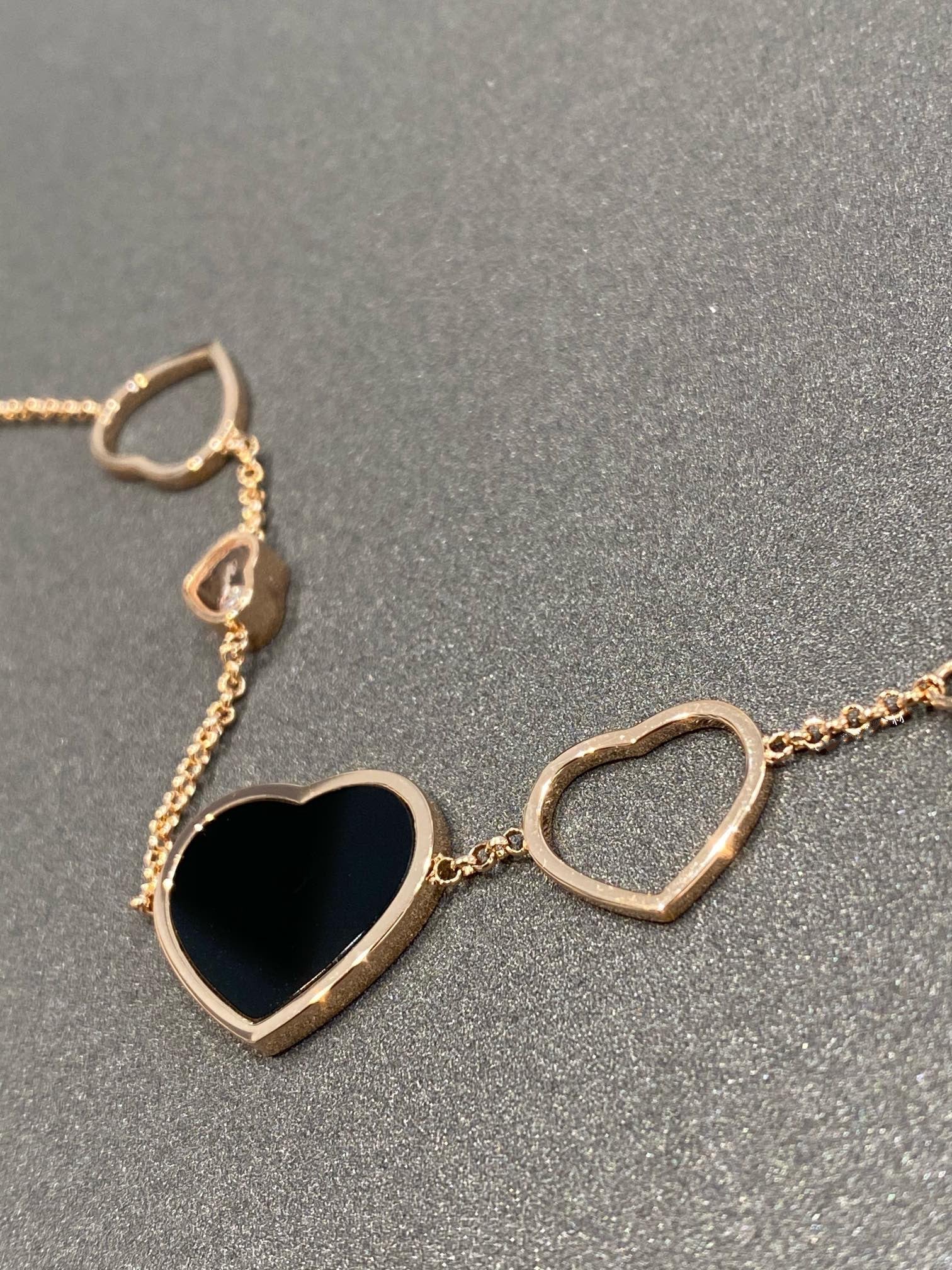 CHOPARD HAPPY HEART ONYX PINK GOLD BRACELET