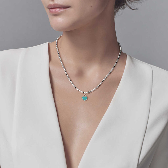 TIFFANY HEART PEDANT SILVER BALL CHAIN NECKLACE