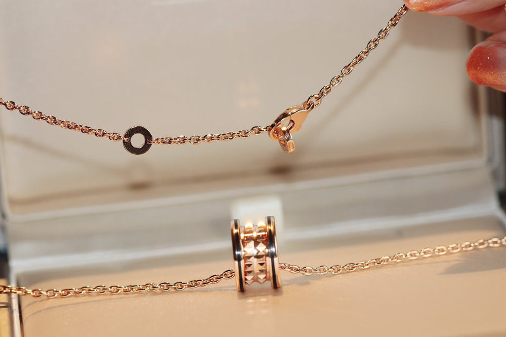 BVLGARI ZERO 1 ROCK PEDANT PINK GOLD BLACK NECKLACE