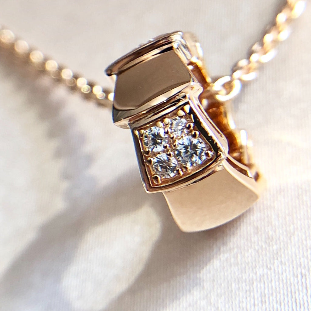 BVLGARI SERPENTI PEDANT DIAMOND PINK GOLD NECKLACE