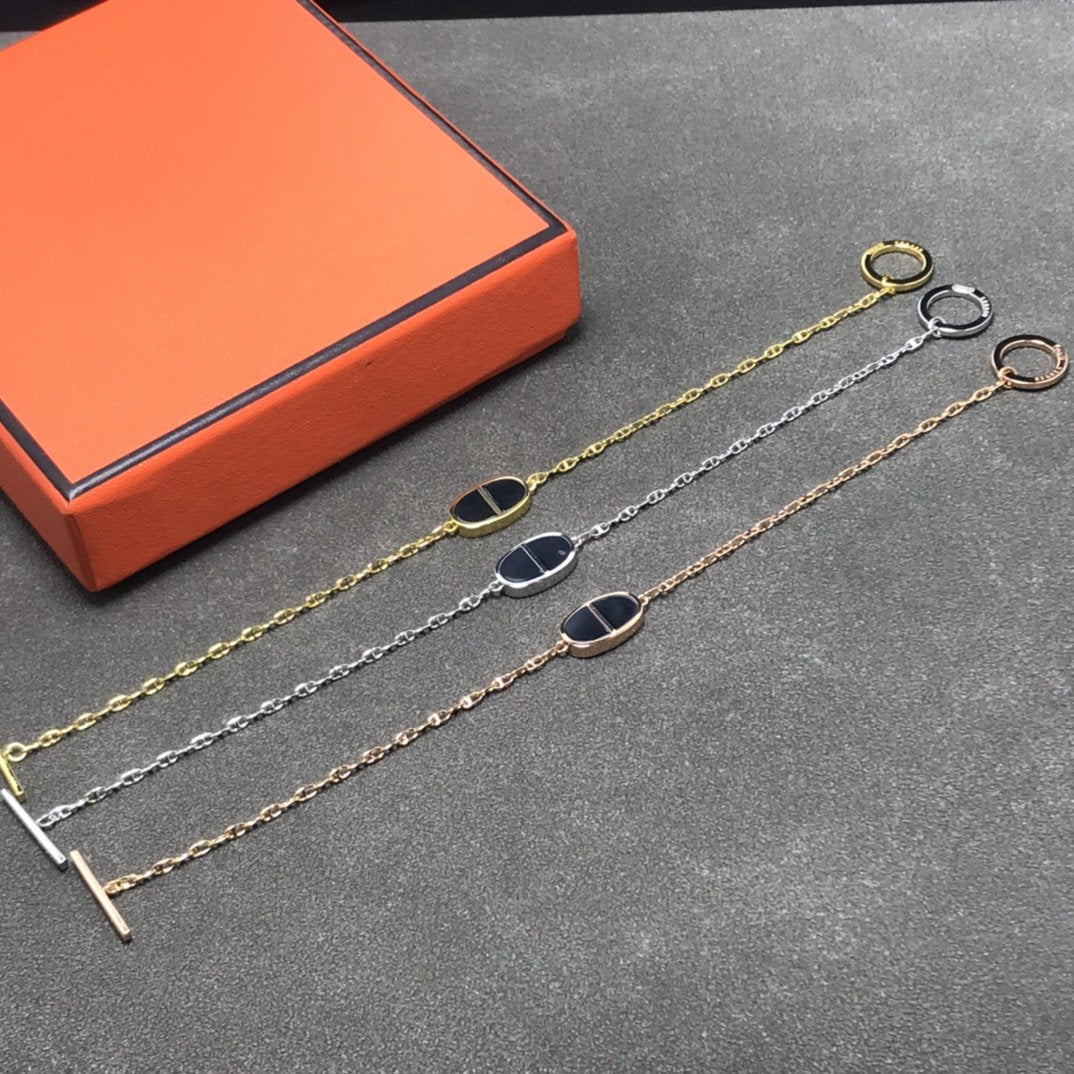 HERMES CHAINE VERSO BLACK CERAMIC SILVER BRACELET