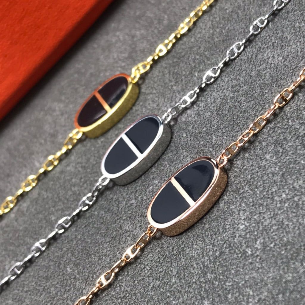 HERMES CHAINE VERSO BLACK CERAMIC SILVER BRACELET