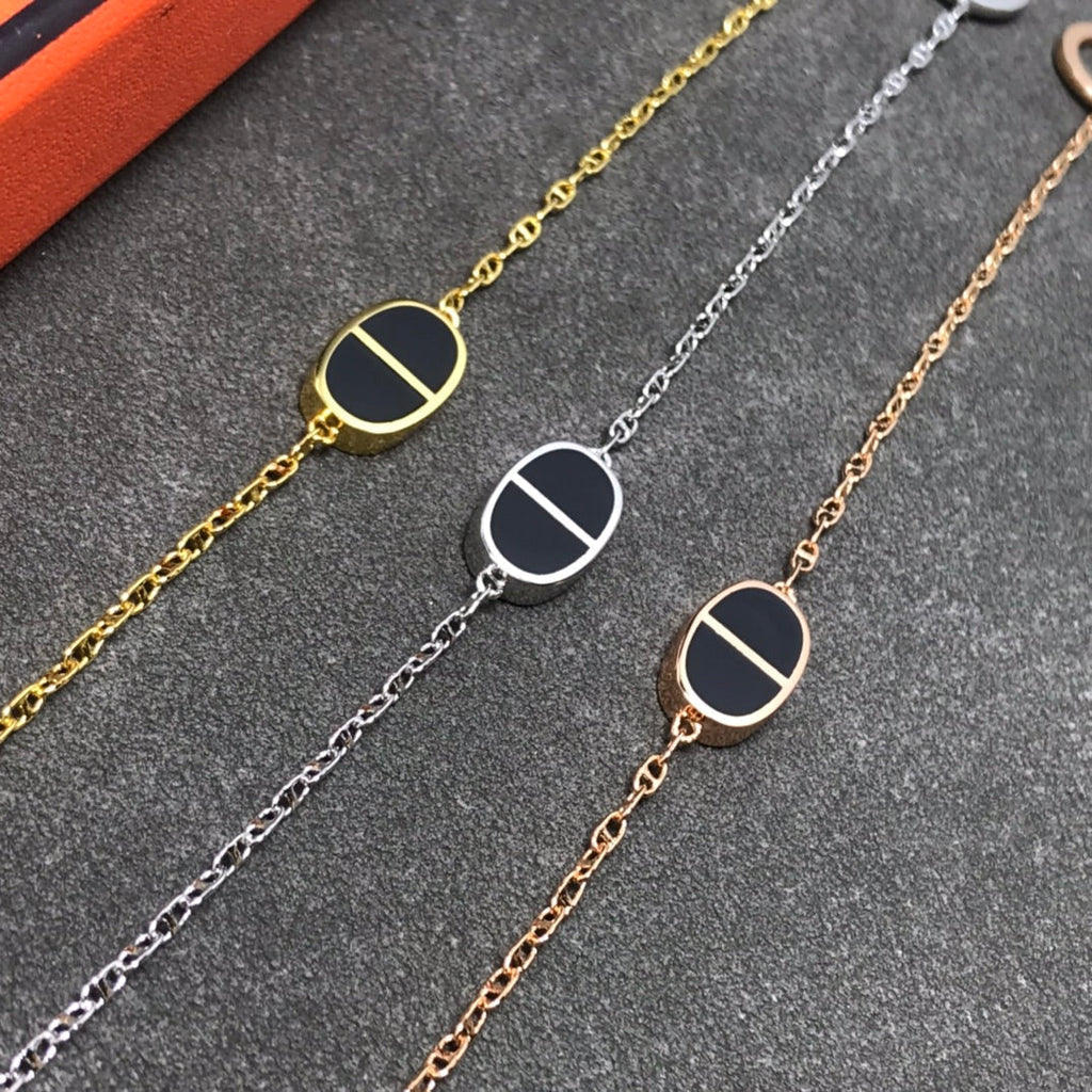 HERMES CHAINE VERSO BLACK CERAMIC SILVER BRACELET