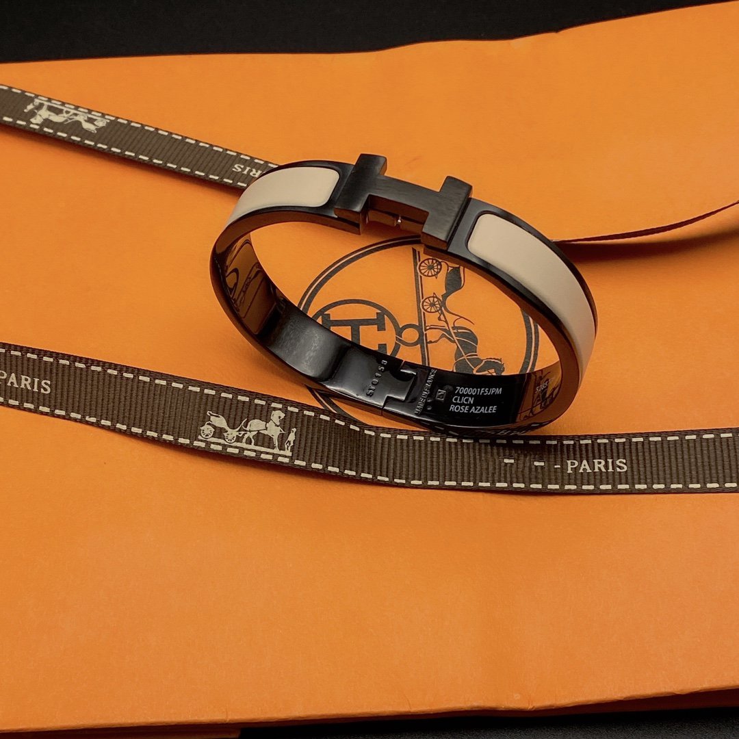 HERMES H BRACELET 12MM BLACK BEIGE CERAMIC