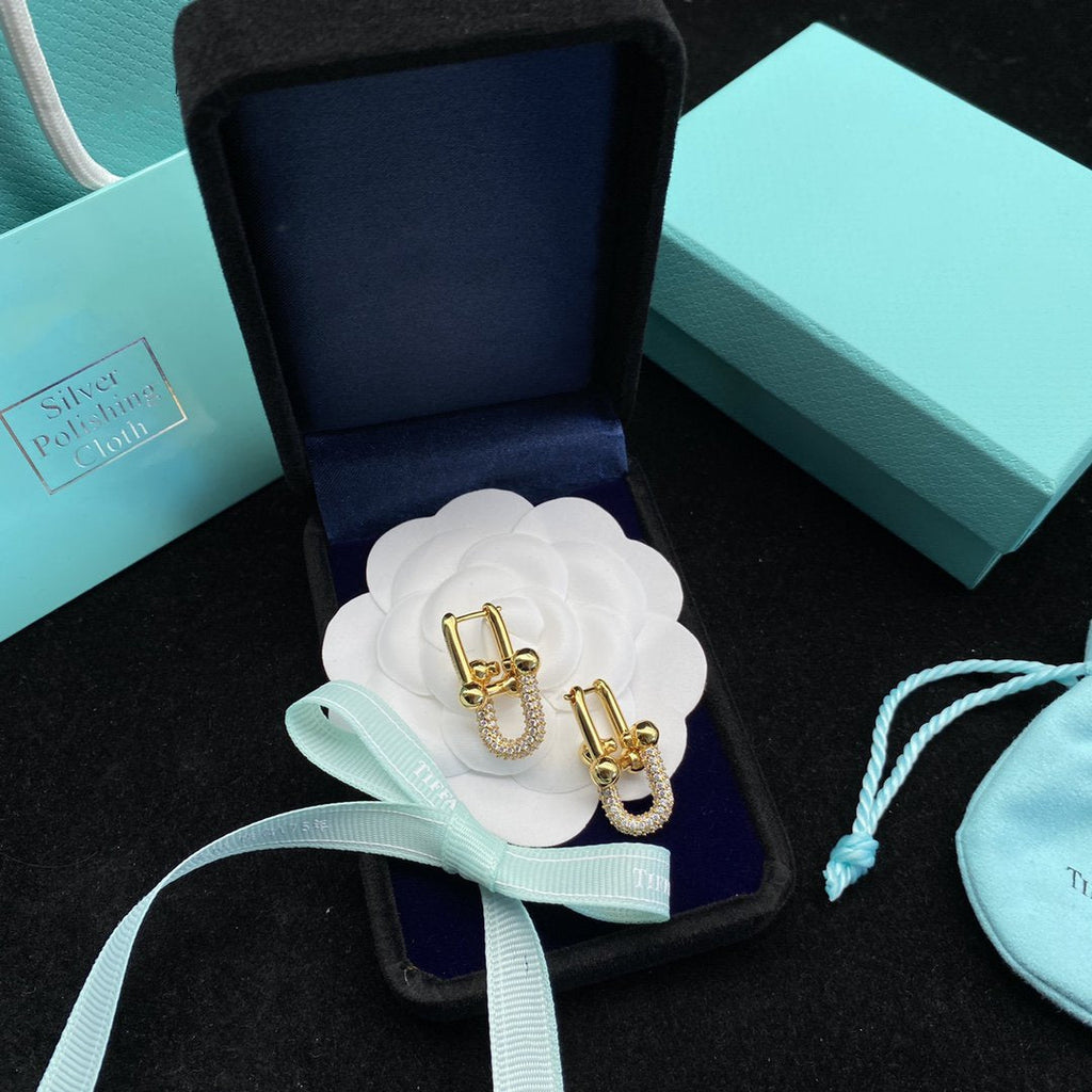 TIFFANY HARDWEAR LINK DIAMOND GOLD EARRINGS
