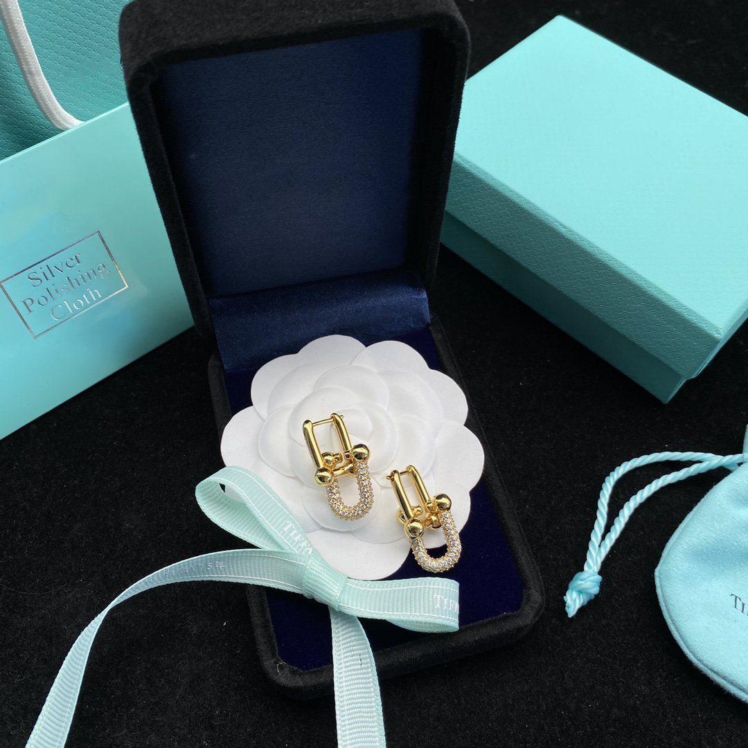 TIFFANY HARDWEAR LINK DIAMOND GOLD EARRINGS