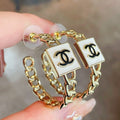 Chanel Double C Black White Hoop Earrings