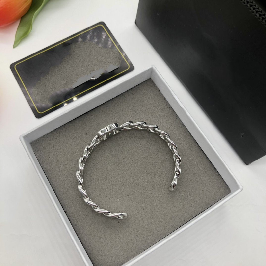 Chanel Double C Silver Cuff Bracelet