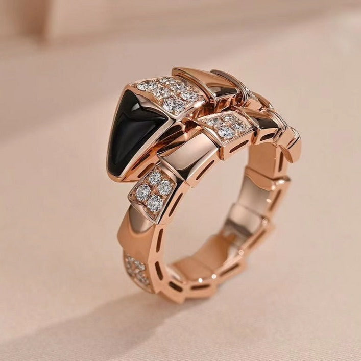 BVLGARI SERPENTI RING PINK GOLD DIAMOND ONYX