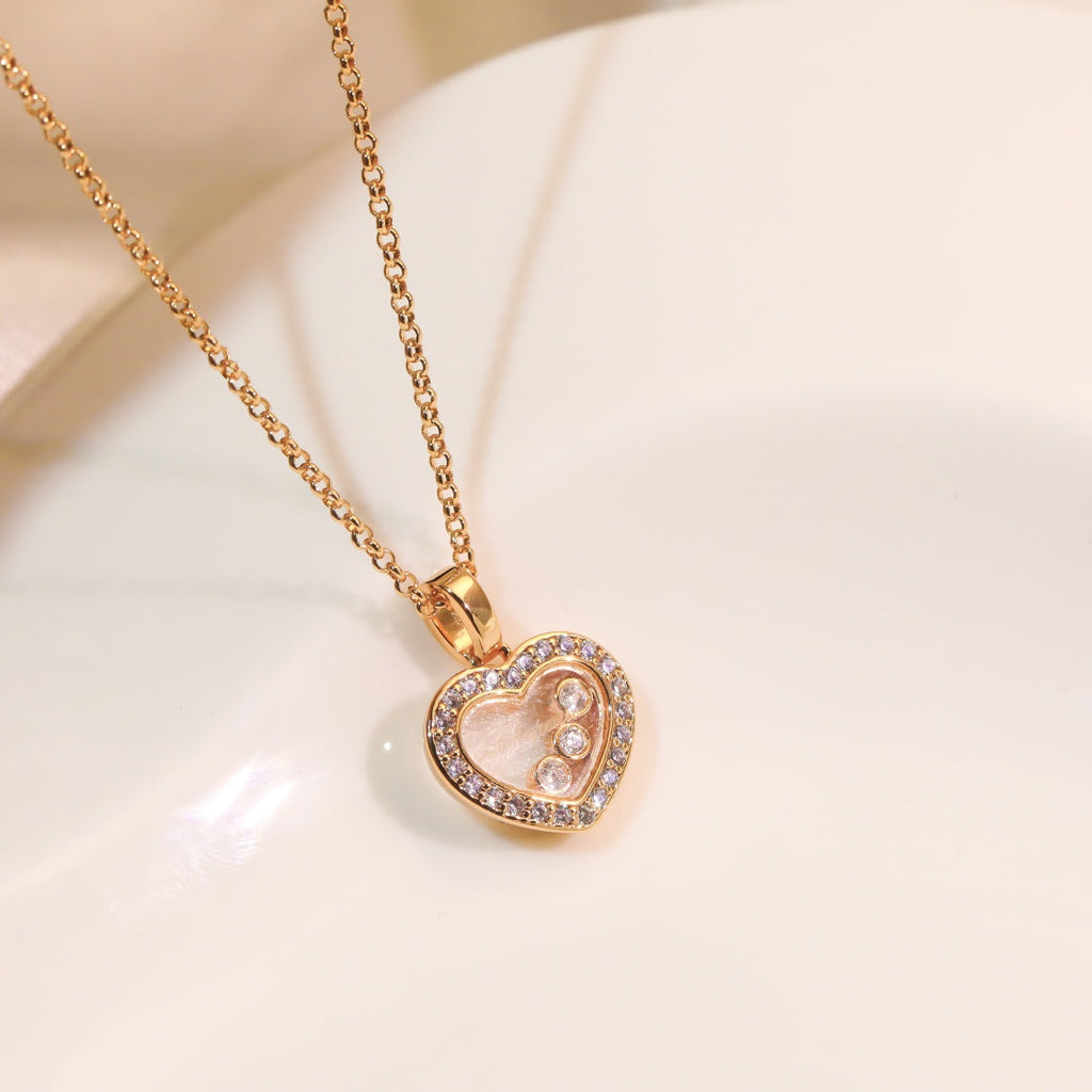 CHOPARD HEART PEDANT DIAMOND PINK GOLD NECKLACE