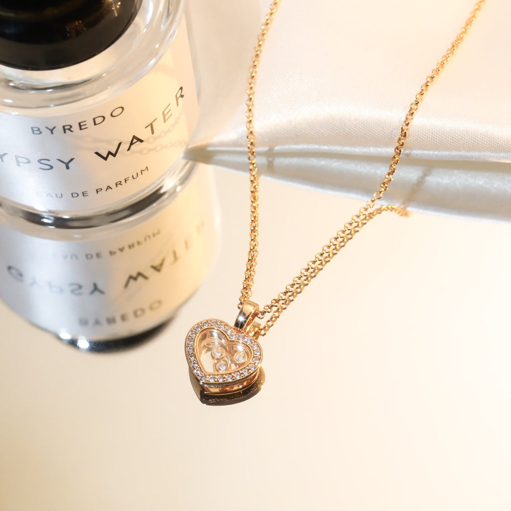 CHOPARD HEART PEDANT DIAMOND PINK GOLD NECKLACE