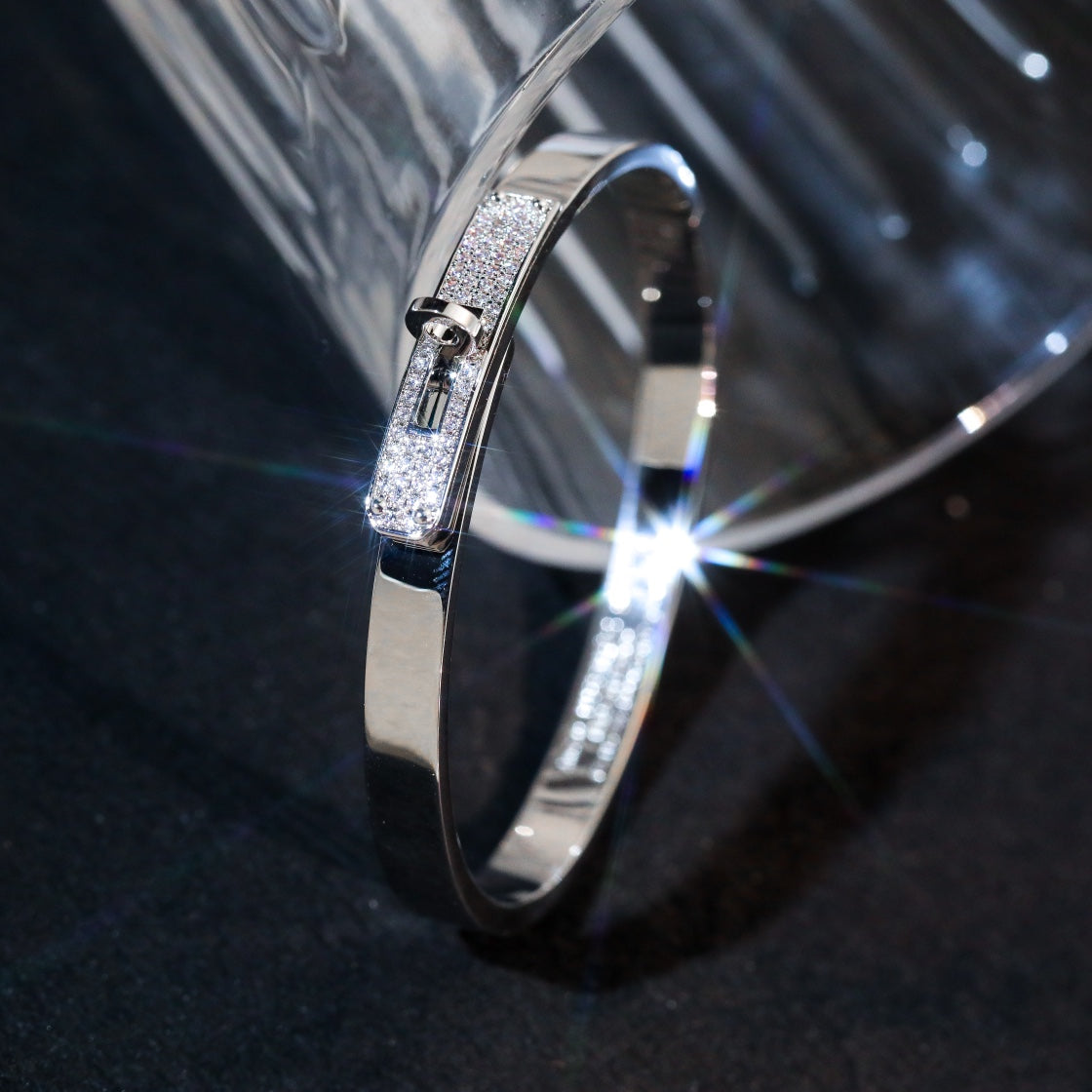 HERMES KELLY SILVER DIAMOND BRACELET