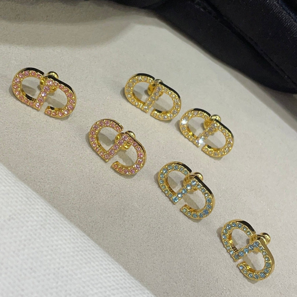 DIOR PETIT CD DIAMOND GOLD STUD EARRINGS