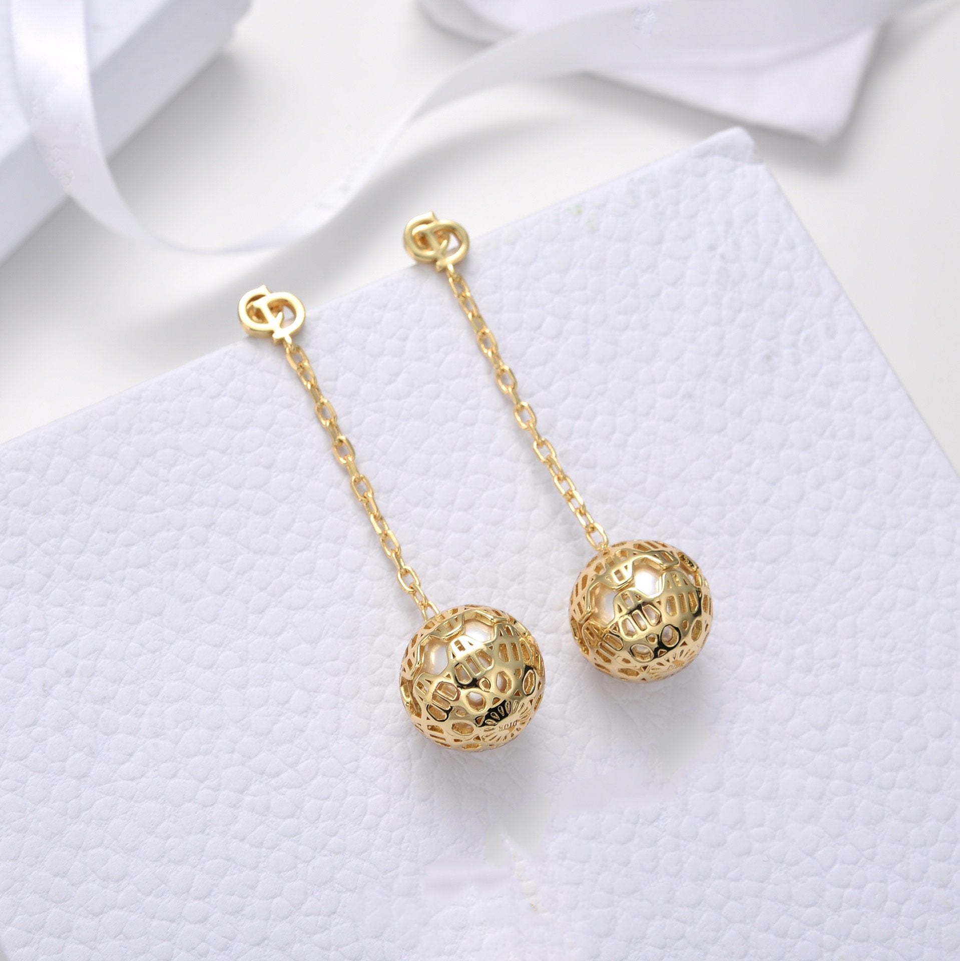 DIOR CD BALL DROP GOLD EARRINGS