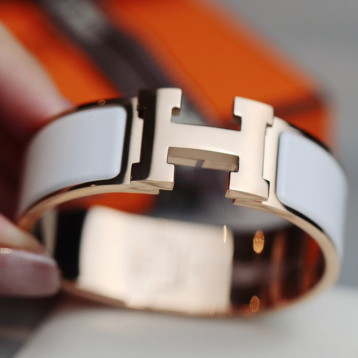 HERMES H BRACELET 20MM WHITE PINK GOLD