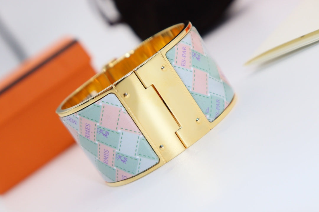 HERMES MULTICOLOR PINK BLUE HINGED BRACELET 36MM