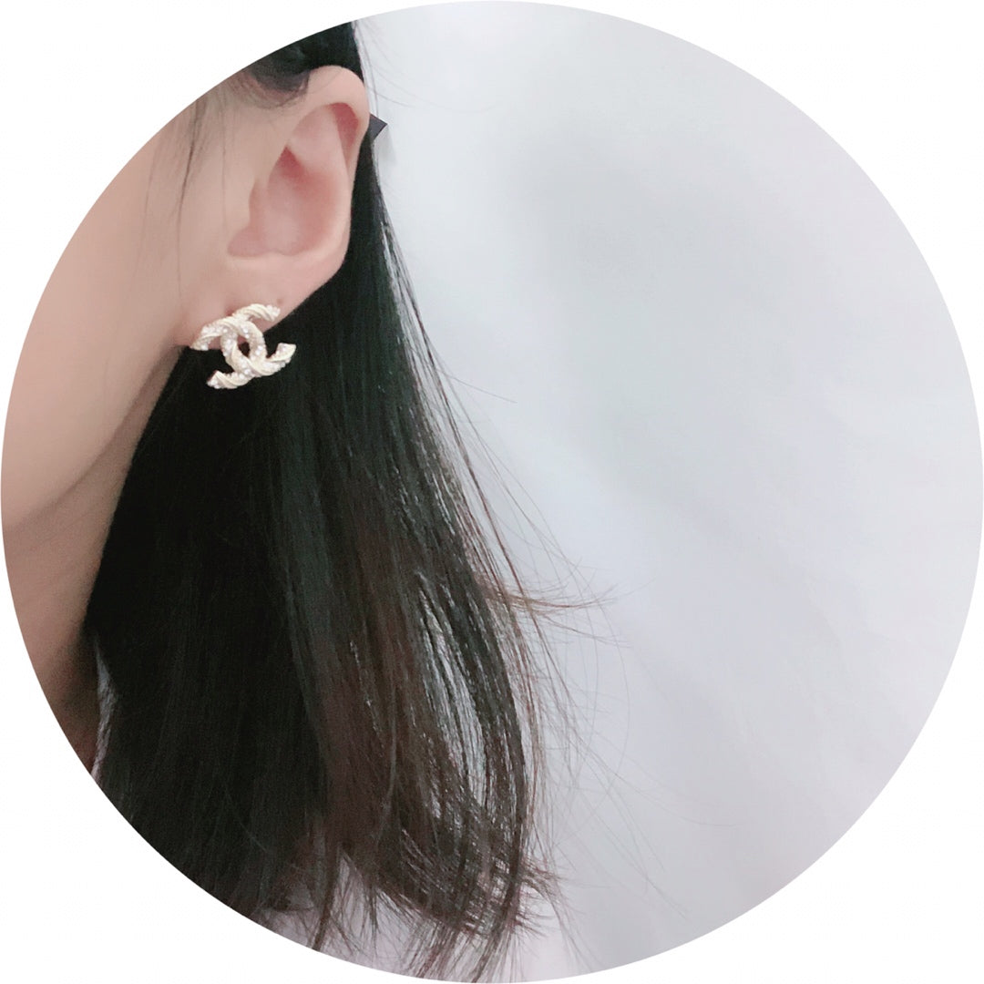 Chanel Gold Diamond Stud Medium Earrings