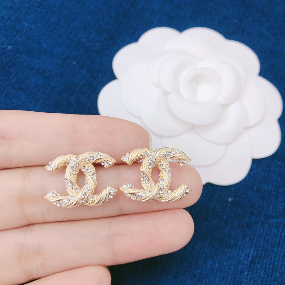 Chanel Gold Diamond Stud Medium Earrings