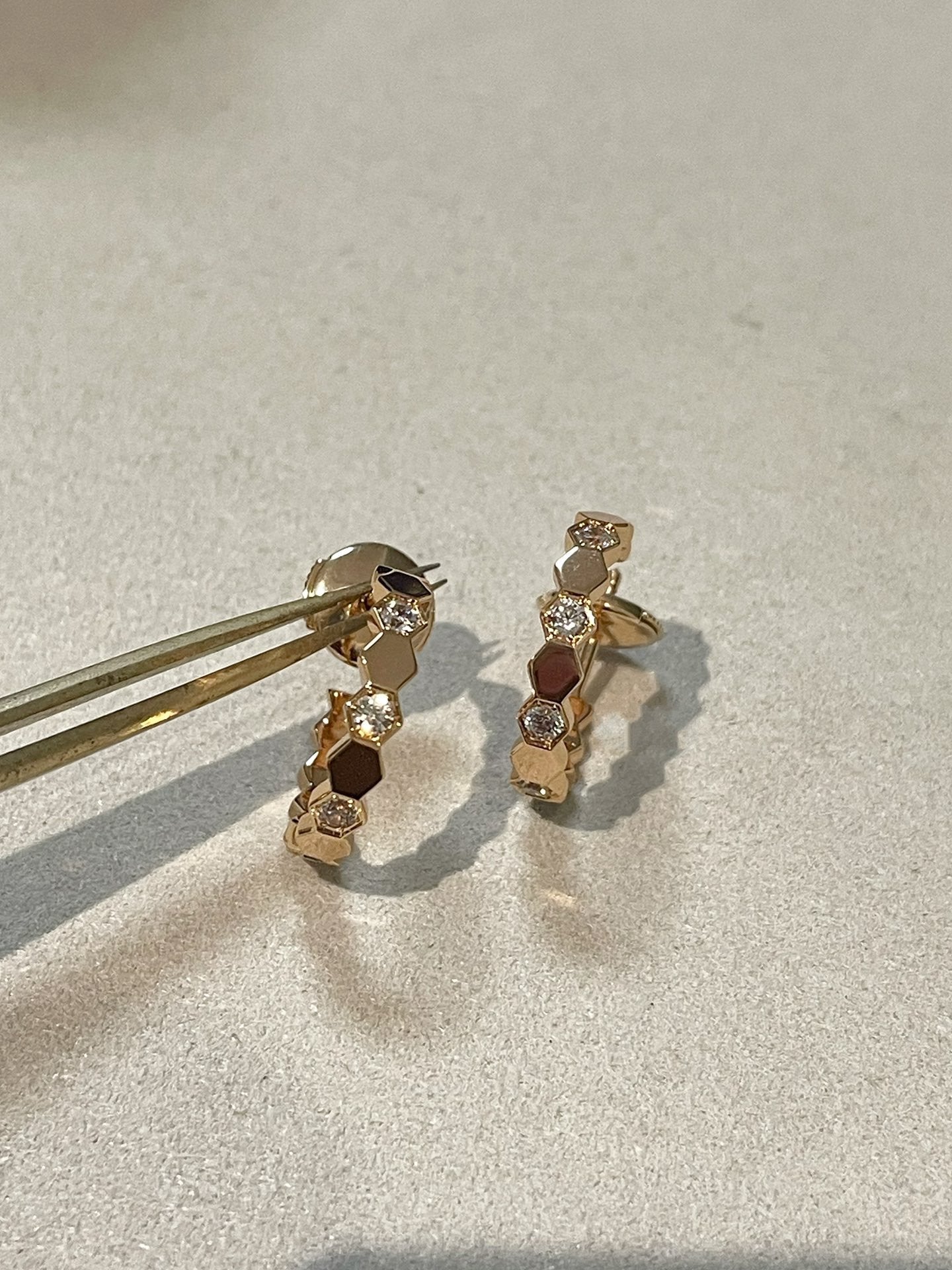 CHAUMET HONEE PINK GOLD DIAMOND HOOP EARRINGS