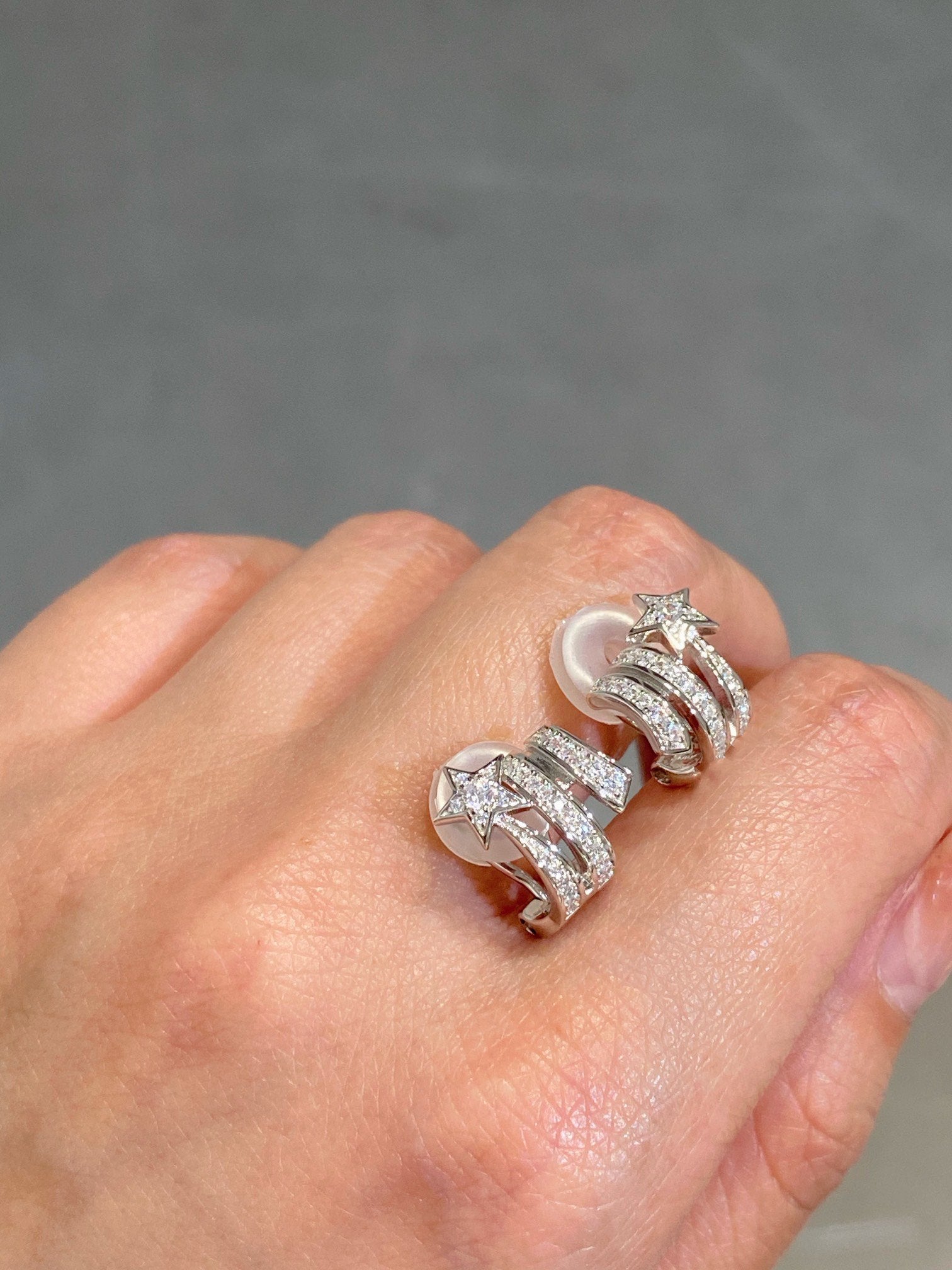 Chanel Star Double Row Diamond Silver Earrning