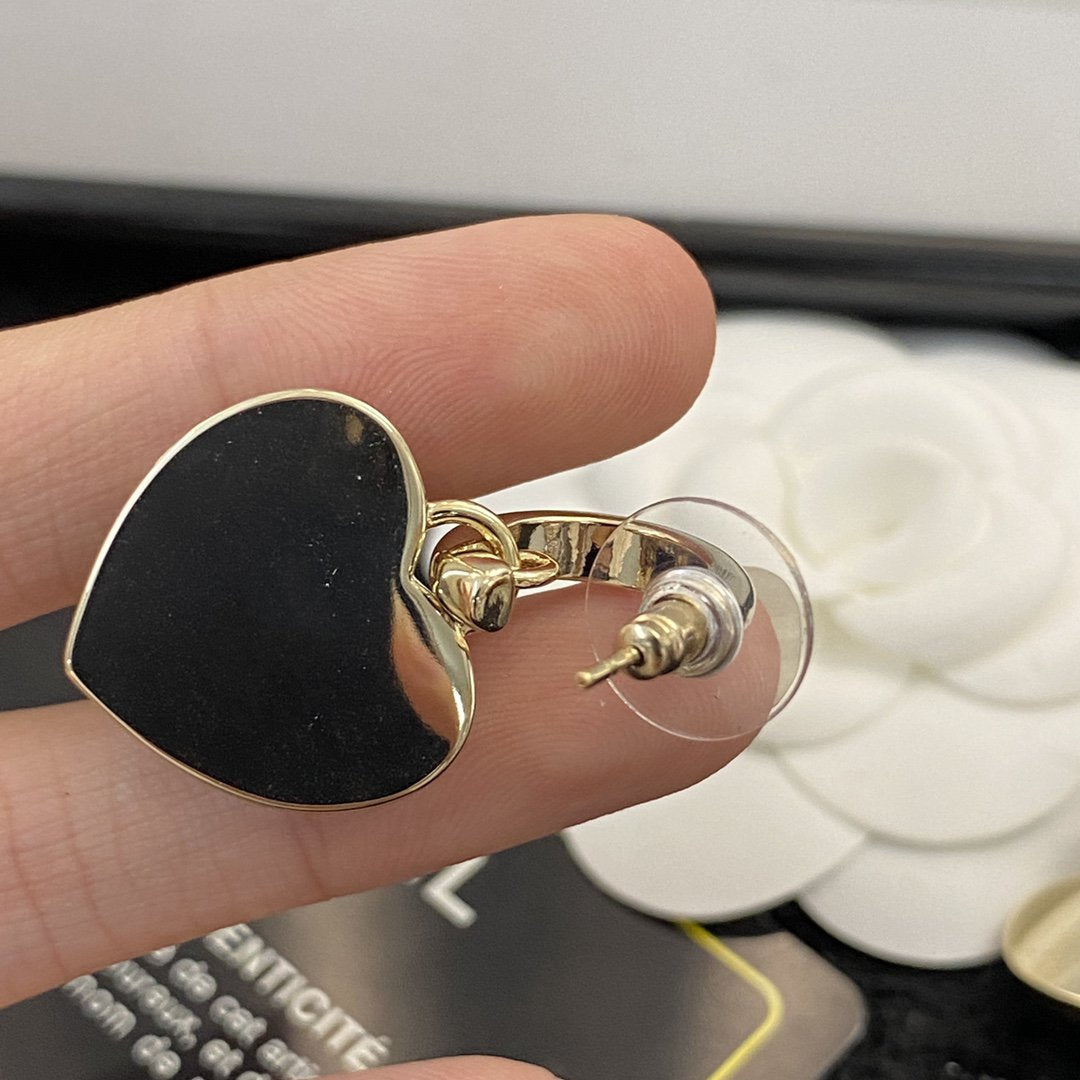 Heart Chanel Quilted Drop Earrings