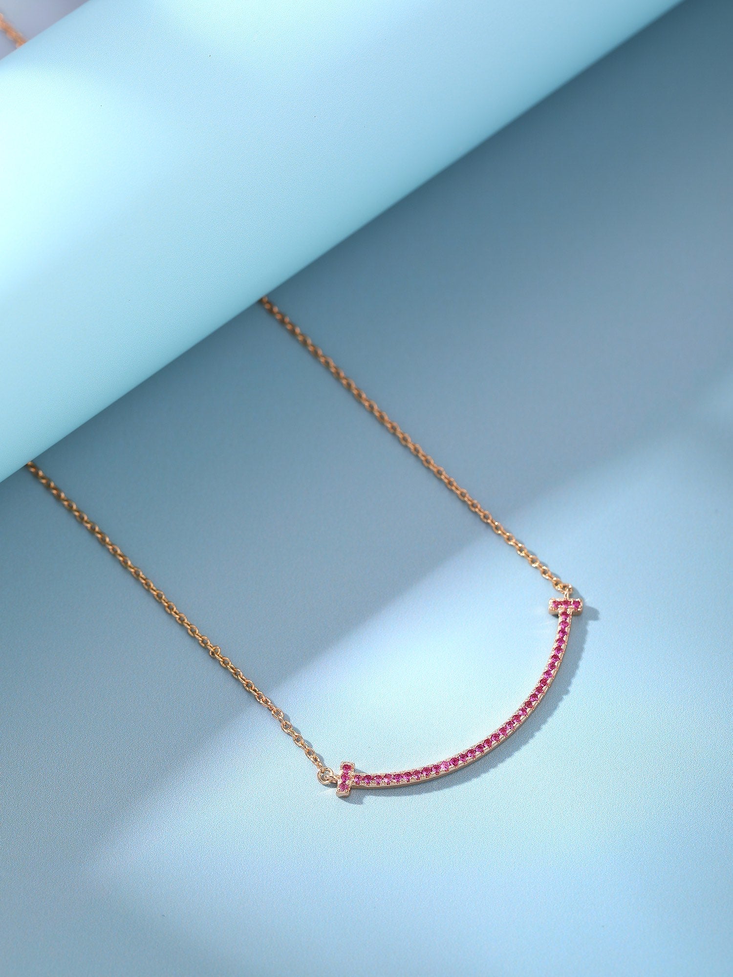 TIFFANY BIG SMILE PEDANT PINK DIAMOND NECKLACE