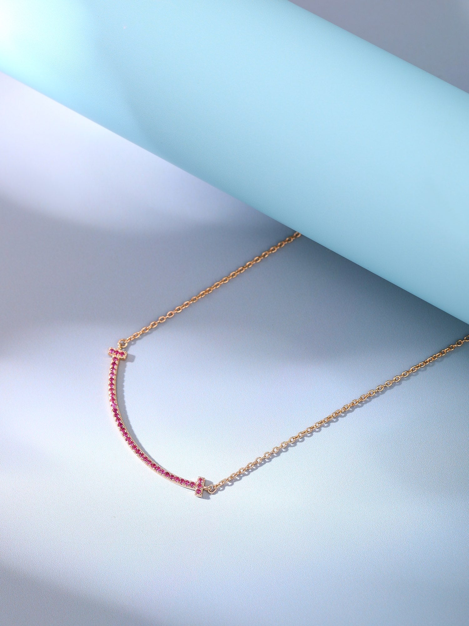 TIFFANY BIG SMILE PEDANT PINK DIAMOND NECKLACE