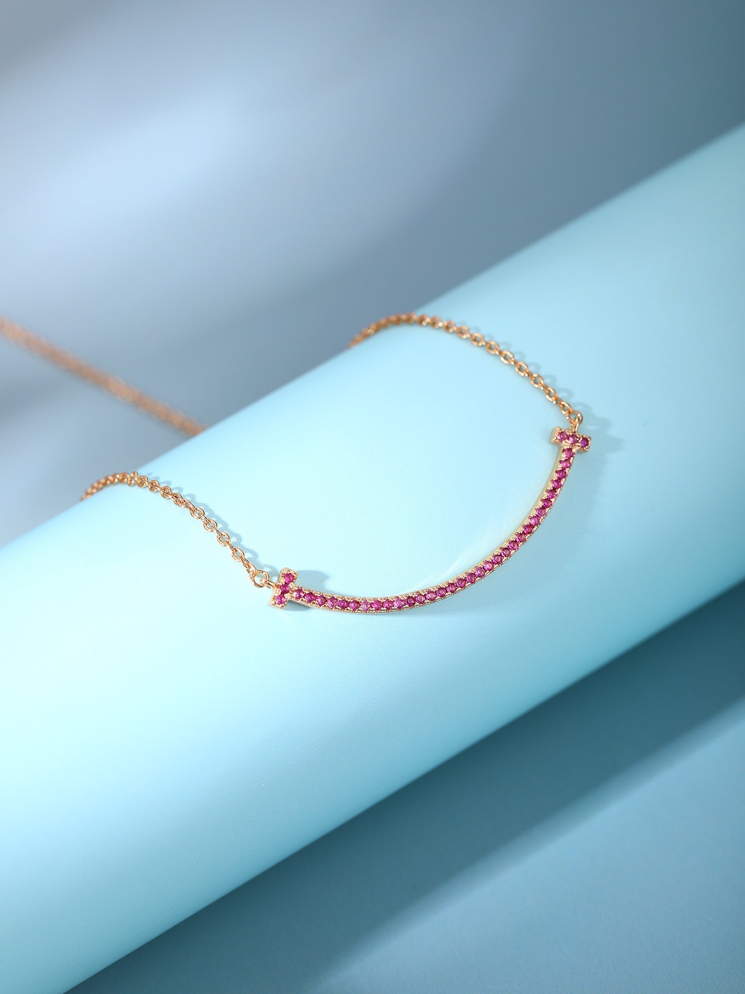 TIFFANY BIG SMILE PEDANT PINK DIAMOND NECKLACE