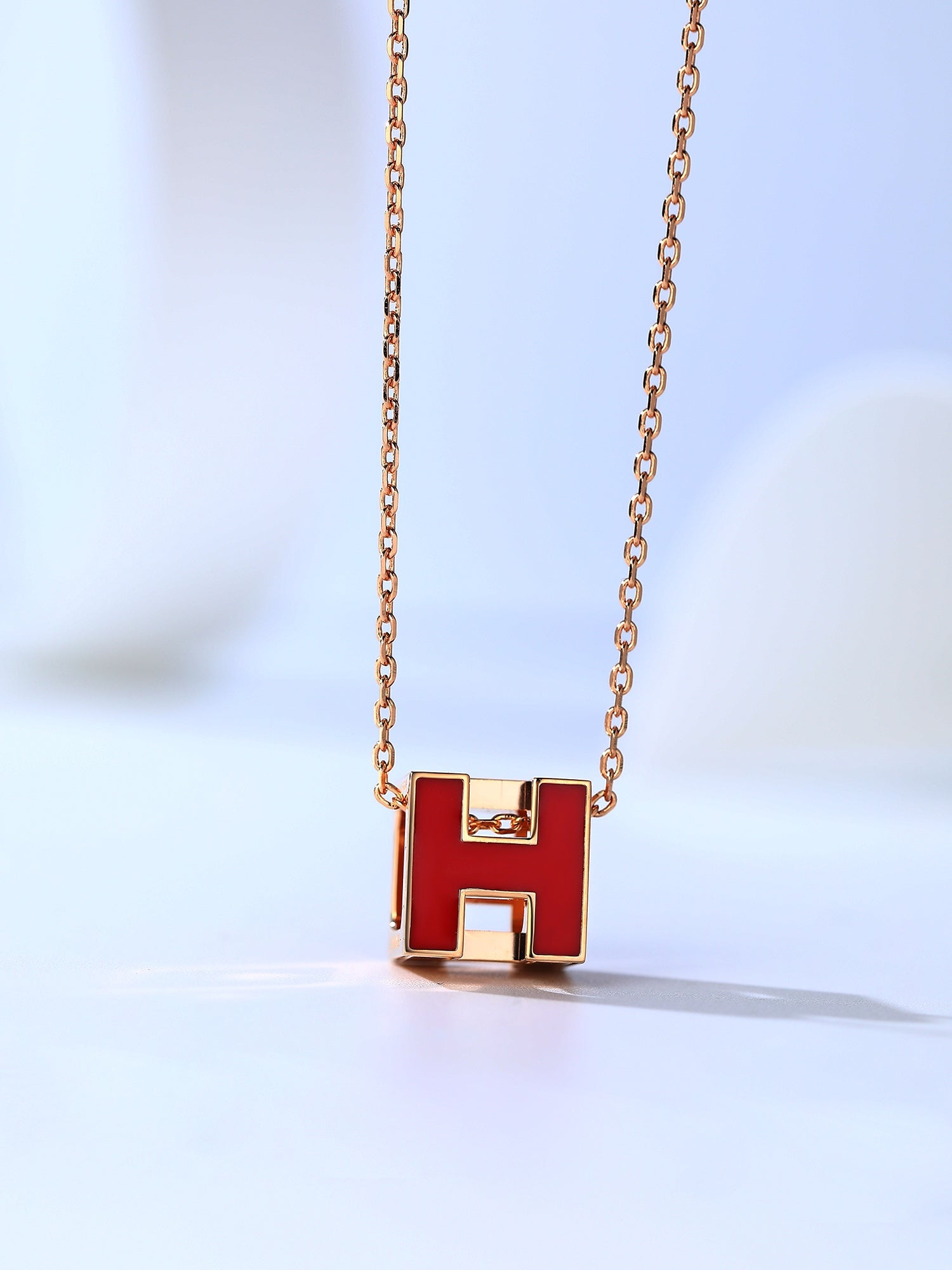 HERMES H CAGE PINK GOLD NECKLACE