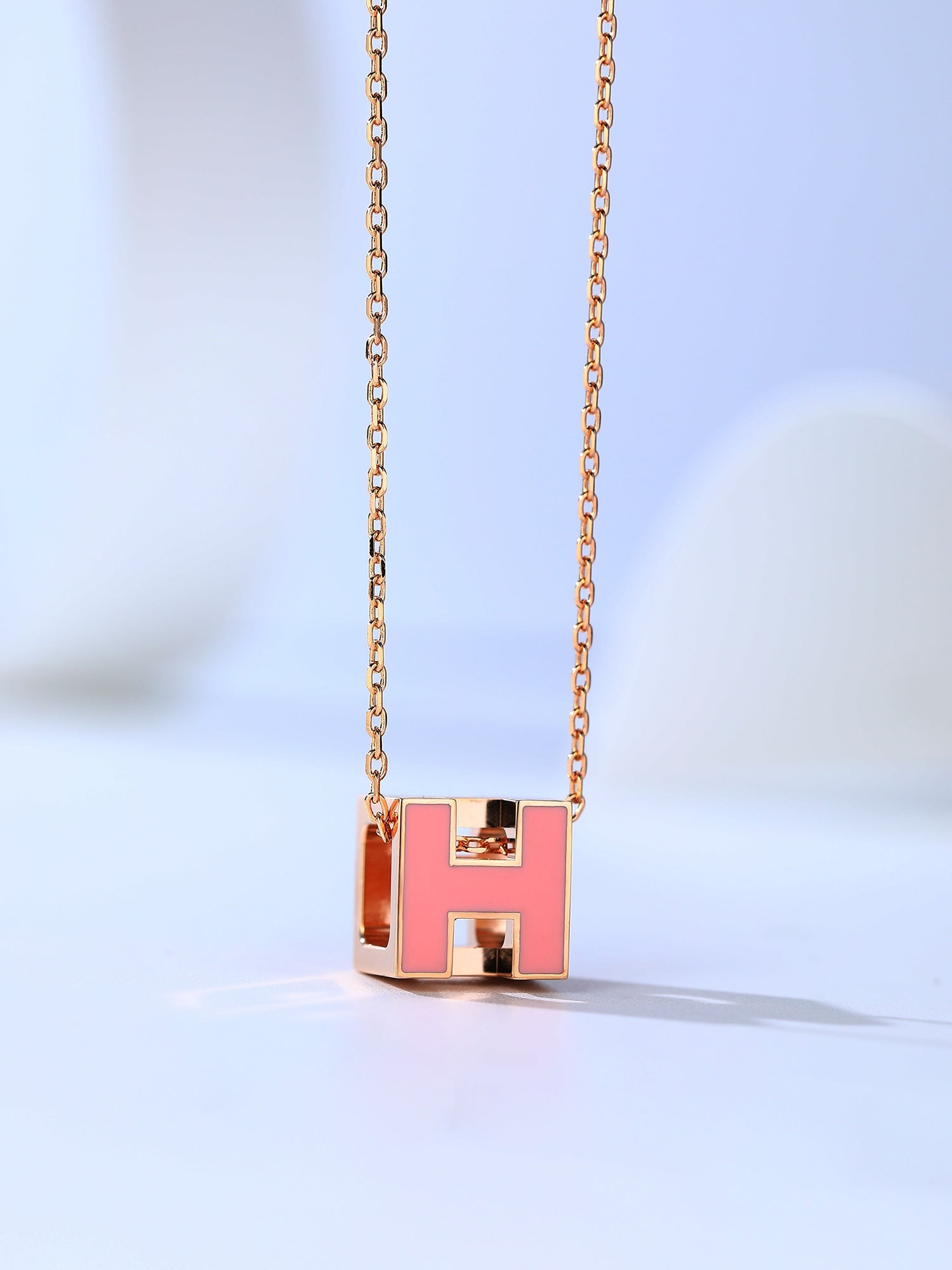 HERMES H CAGE PINK GOLD NECKLACE
