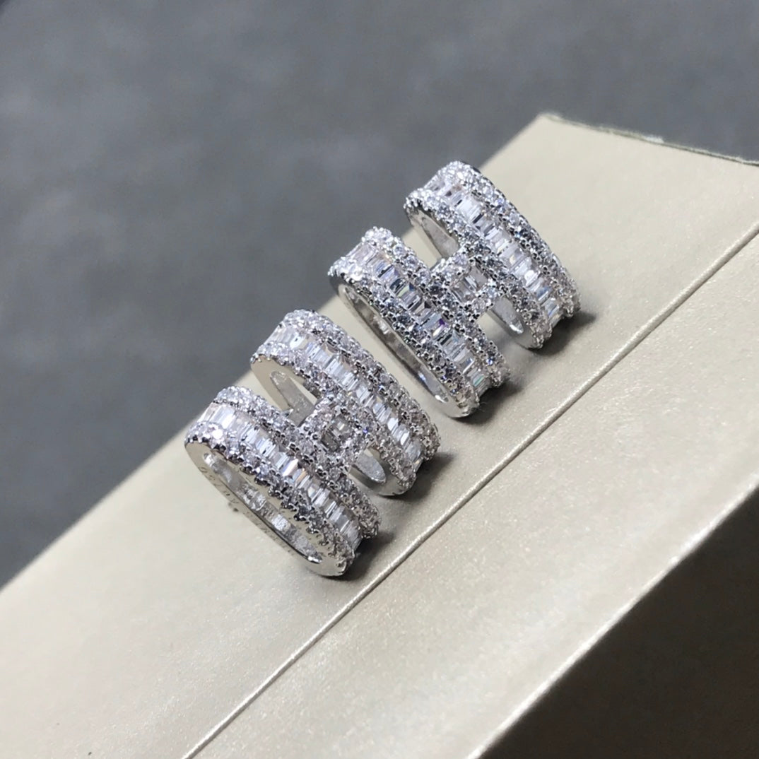 HERMES CLIC H SILVER DIAMOND EARRINGS
