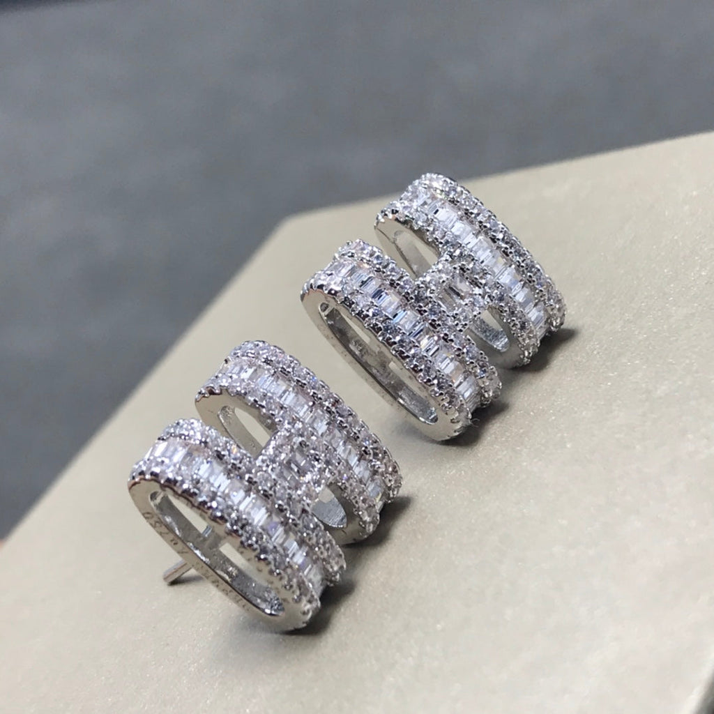 HERMES CLIC H SILVER DIAMOND EARRINGS